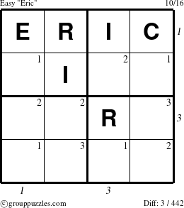 The grouppuzzles.com Easy Eric puzzle for  with all 3 steps marked
