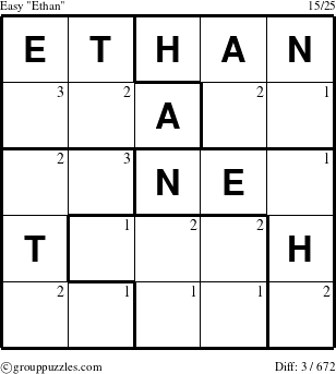 The grouppuzzles.com Easy Ethan puzzle for  with the first 3 steps marked