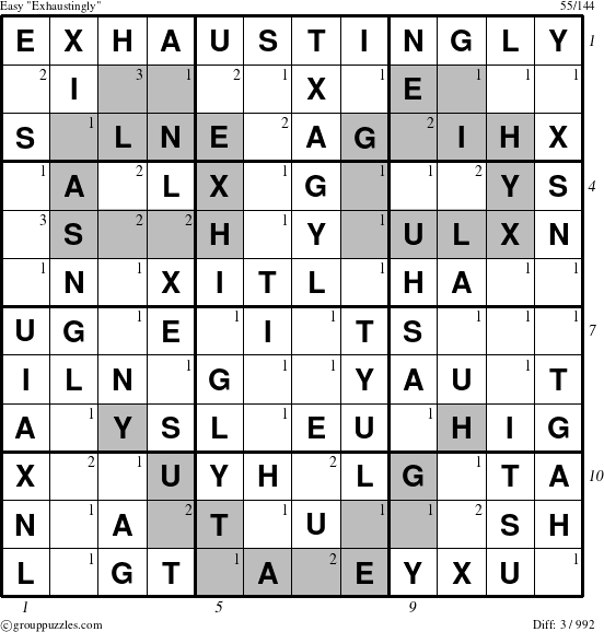 The grouppuzzles.com Easy Exhaustingly puzzle for  with all 3 steps marked