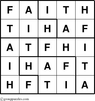 The grouppuzzles.com Answer grid for the Faith puzzle for 