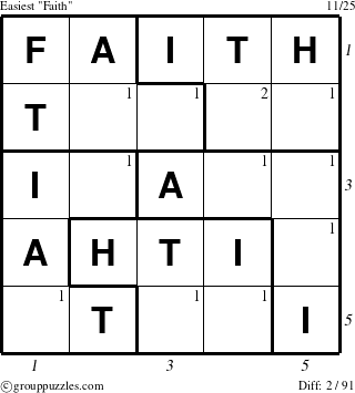 The grouppuzzles.com Easiest Faith puzzle for  with all 2 steps marked