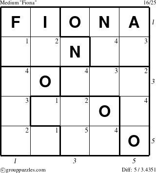 The grouppuzzles.com Medium Fiona puzzle for  with all 5 steps marked