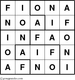 The grouppuzzles.com Answer grid for the Fiona puzzle for 