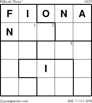 The grouppuzzles.com Difficult Fiona puzzle for  with the first 3 steps marked