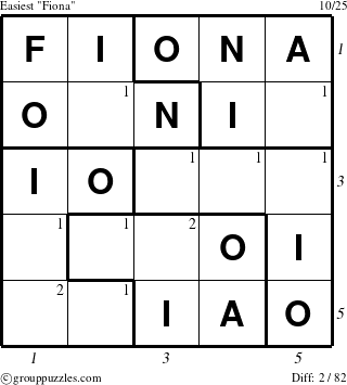 The grouppuzzles.com Easiest Fiona puzzle for  with all 2 steps marked