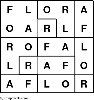The grouppuzzles.com Answer grid for the Flora puzzle for 