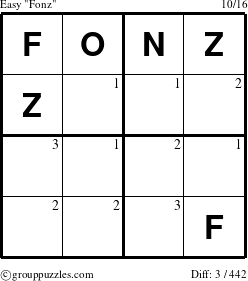 The grouppuzzles.com Easy Fonz puzzle for  with the first 3 steps marked