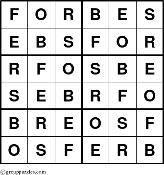 The grouppuzzles.com Answer grid for the Forbes puzzle for 