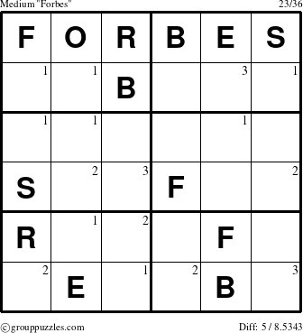 The grouppuzzles.com Medium Forbes puzzle for  with the first 3 steps marked