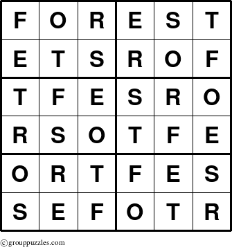 The grouppuzzles.com Answer grid for the Forest puzzle for 