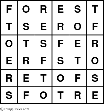 The grouppuzzles.com Answer grid for the Forest puzzle for 