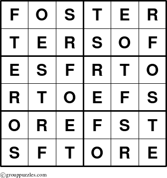 The grouppuzzles.com Answer grid for the Foster puzzle for 