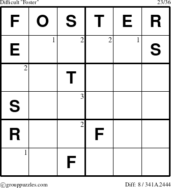 The grouppuzzles.com Difficult Foster puzzle for  with the first 3 steps marked