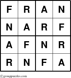 The grouppuzzles.com Answer grid for the Fran puzzle for 
