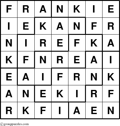 The grouppuzzles.com Answer grid for the Frankie puzzle for 
