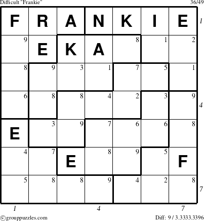 The grouppuzzles.com Difficult Frankie puzzle for  with all 9 steps marked