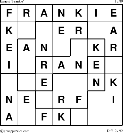 The grouppuzzles.com Easiest Frankie puzzle for 