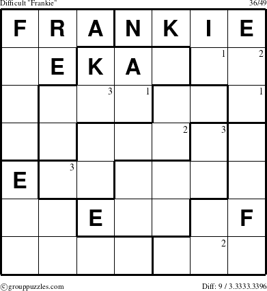 The grouppuzzles.com Difficult Frankie puzzle for  with the first 3 steps marked