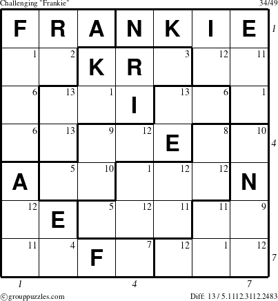 The grouppuzzles.com Challenging Frankie puzzle for  with all 13 steps marked