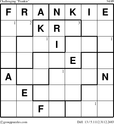 The grouppuzzles.com Challenging Frankie puzzle for  with the first 3 steps marked