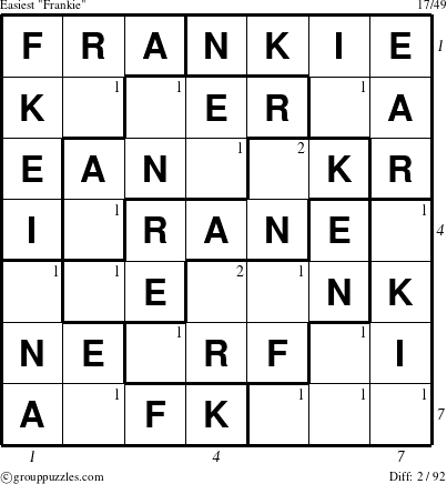 The grouppuzzles.com Easiest Frankie puzzle for  with all 2 steps marked