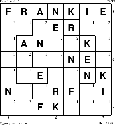The grouppuzzles.com Easy Frankie puzzle for  with all 3 steps marked