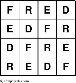 The grouppuzzles.com Answer grid for the Fred puzzle for 