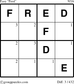 The grouppuzzles.com Easy Fred puzzle for  with the first 3 steps marked