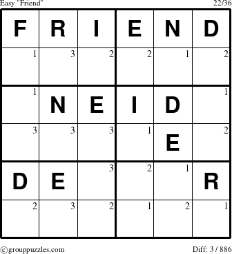 The grouppuzzles.com Easy Friend puzzle for  with the first 3 steps marked