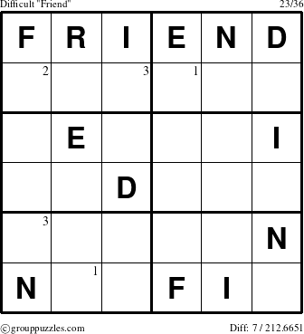 The grouppuzzles.com Difficult Friend puzzle for  with the first 3 steps marked