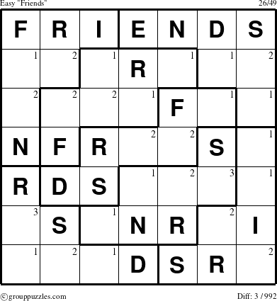 The grouppuzzles.com Easy Friends puzzle for  with the first 3 steps marked