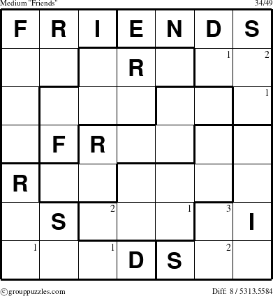 The grouppuzzles.com Medium Friends puzzle for  with the first 3 steps marked