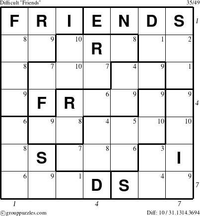 The grouppuzzles.com Difficult Friends puzzle for  with all 10 steps marked