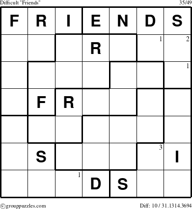 The grouppuzzles.com Difficult Friends puzzle for  with the first 3 steps marked