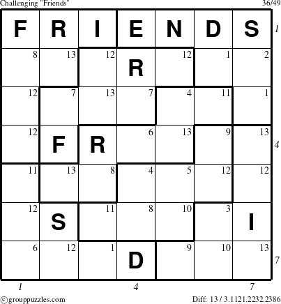 The grouppuzzles.com Challenging Friends puzzle for  with all 13 steps marked