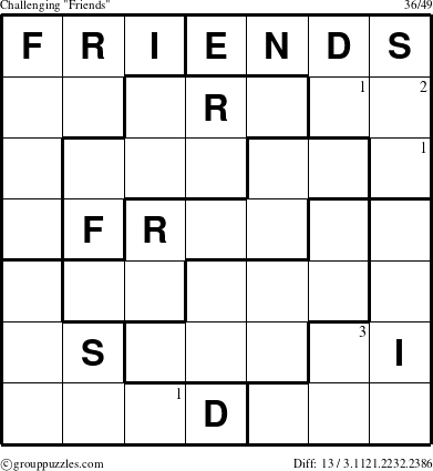 The grouppuzzles.com Challenging Friends puzzle for  with the first 3 steps marked