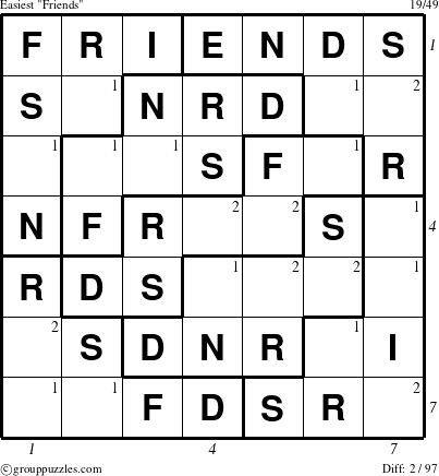 The grouppuzzles.com Easiest Friends puzzle for  with all 2 steps marked