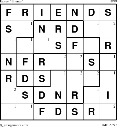 The grouppuzzles.com Easiest Friends puzzle for  with the first 2 steps marked