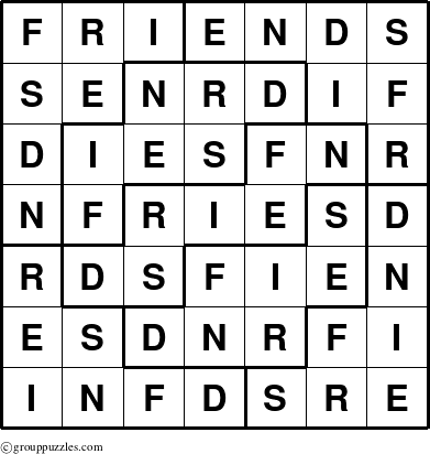 The grouppuzzles.com Answer grid for the Friends puzzle for 