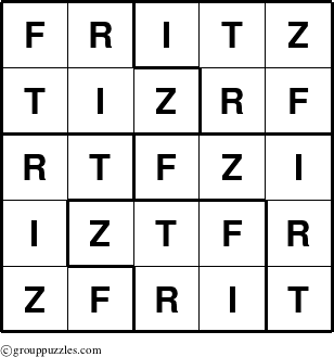 The grouppuzzles.com Answer grid for the Fritz puzzle for 