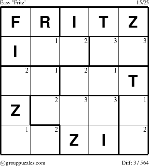The grouppuzzles.com Easy Fritz puzzle for  with the first 3 steps marked