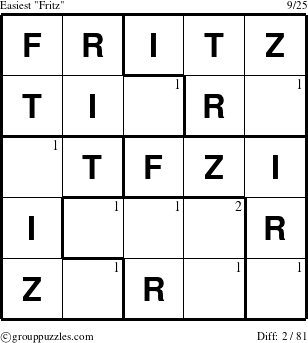 The grouppuzzles.com Easiest Fritz puzzle for  with the first 2 steps marked