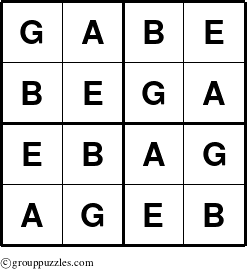 The grouppuzzles.com Answer grid for the Gabe puzzle for 