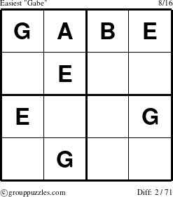 The grouppuzzles.com Easiest Gabe puzzle for 