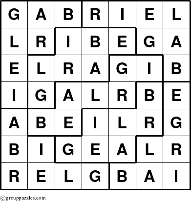 The grouppuzzles.com Answer grid for the Gabriel puzzle for 