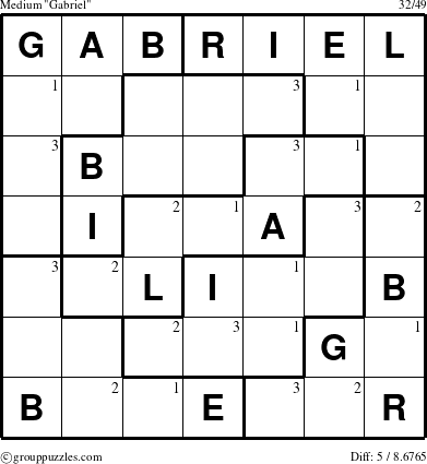 The grouppuzzles.com Medium Gabriel puzzle for  with the first 3 steps marked