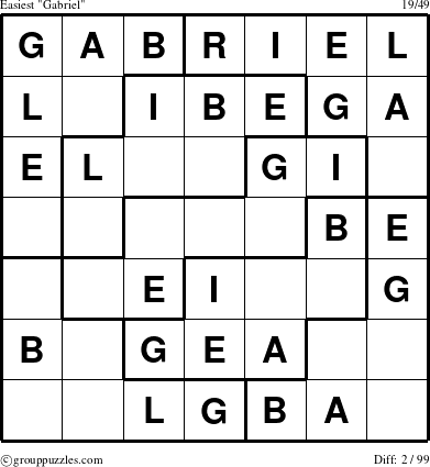 The grouppuzzles.com Easiest Gabriel puzzle for 