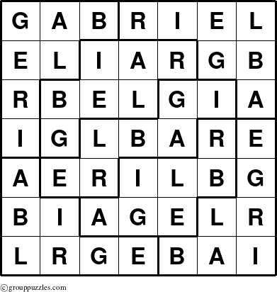 The grouppuzzles.com Answer grid for the Gabriel puzzle for 