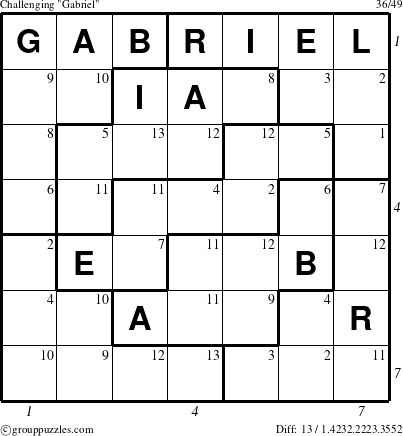 The grouppuzzles.com Challenging Gabriel puzzle for  with all 13 steps marked
