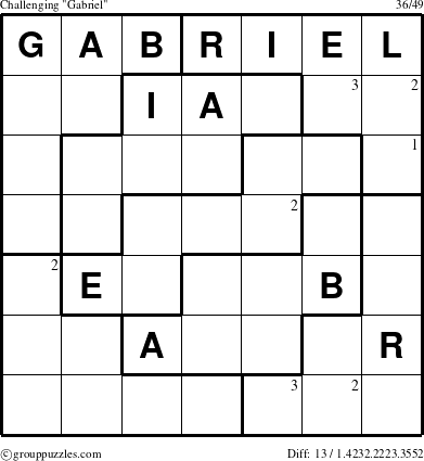 The grouppuzzles.com Challenging Gabriel puzzle for  with the first 3 steps marked